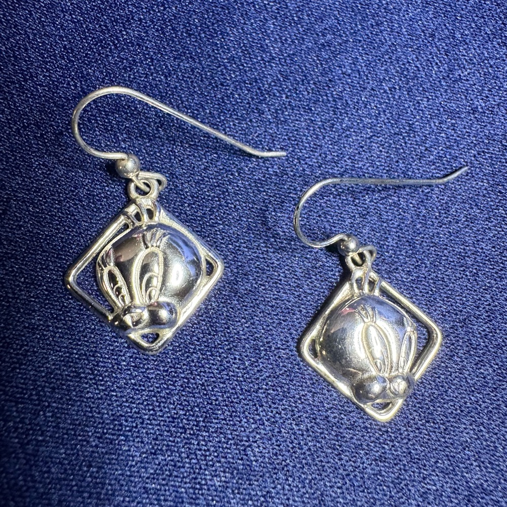 Earrings Tweety Bird Character Warner Bros. 925 Sterling Silver Dangles Drop